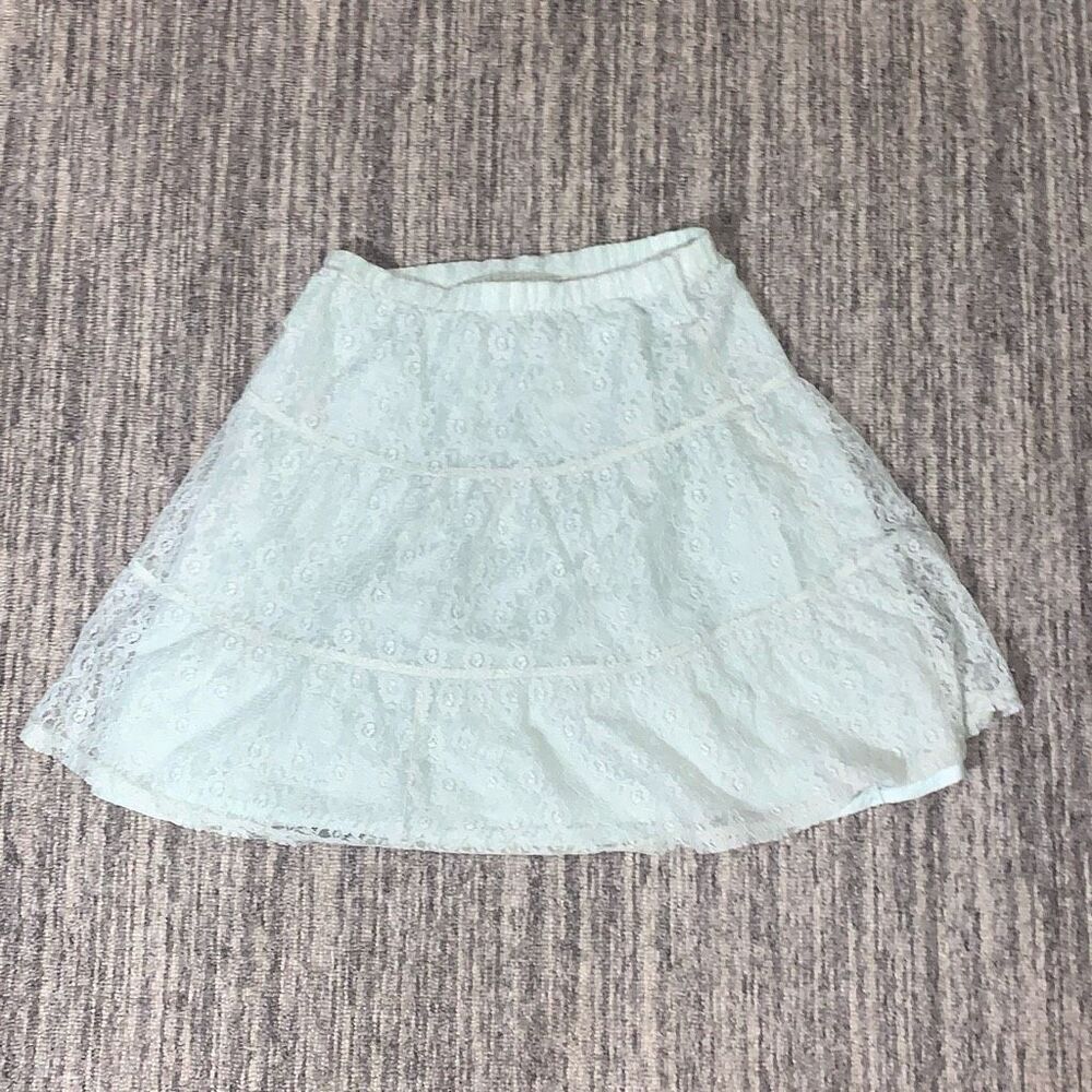 Vintage Unbranded Girls Size 14 Lace Tiered Skirt Mint Green Elastic Waist Lined